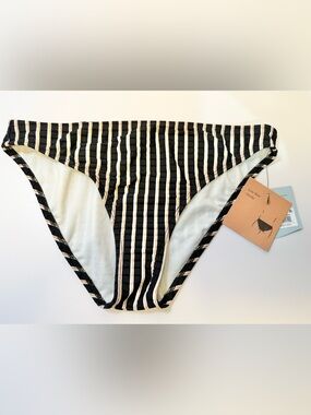 Shade & Shore Black and Cream Striped Bikini Bottoms